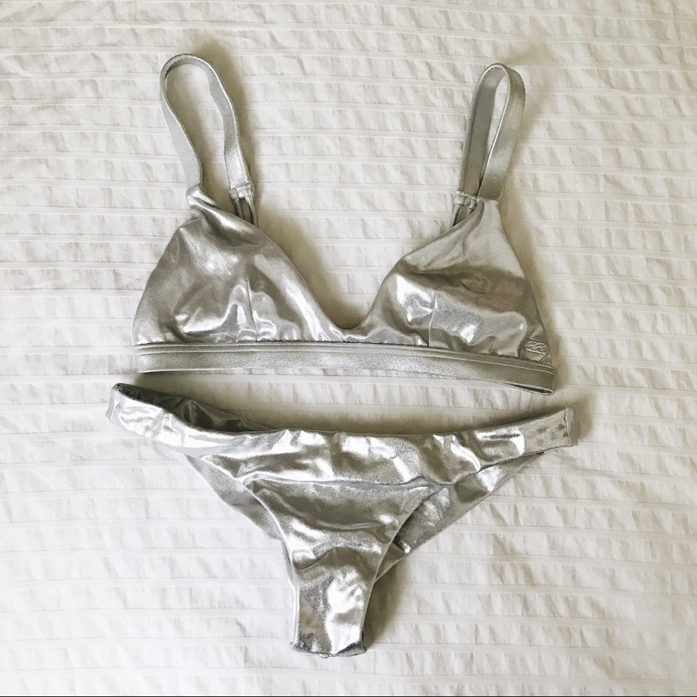 BILLABONG Metallic Silver Bikini Top & Bottom, S